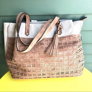 Violet Ray Fabric and Faux Suede Handbag